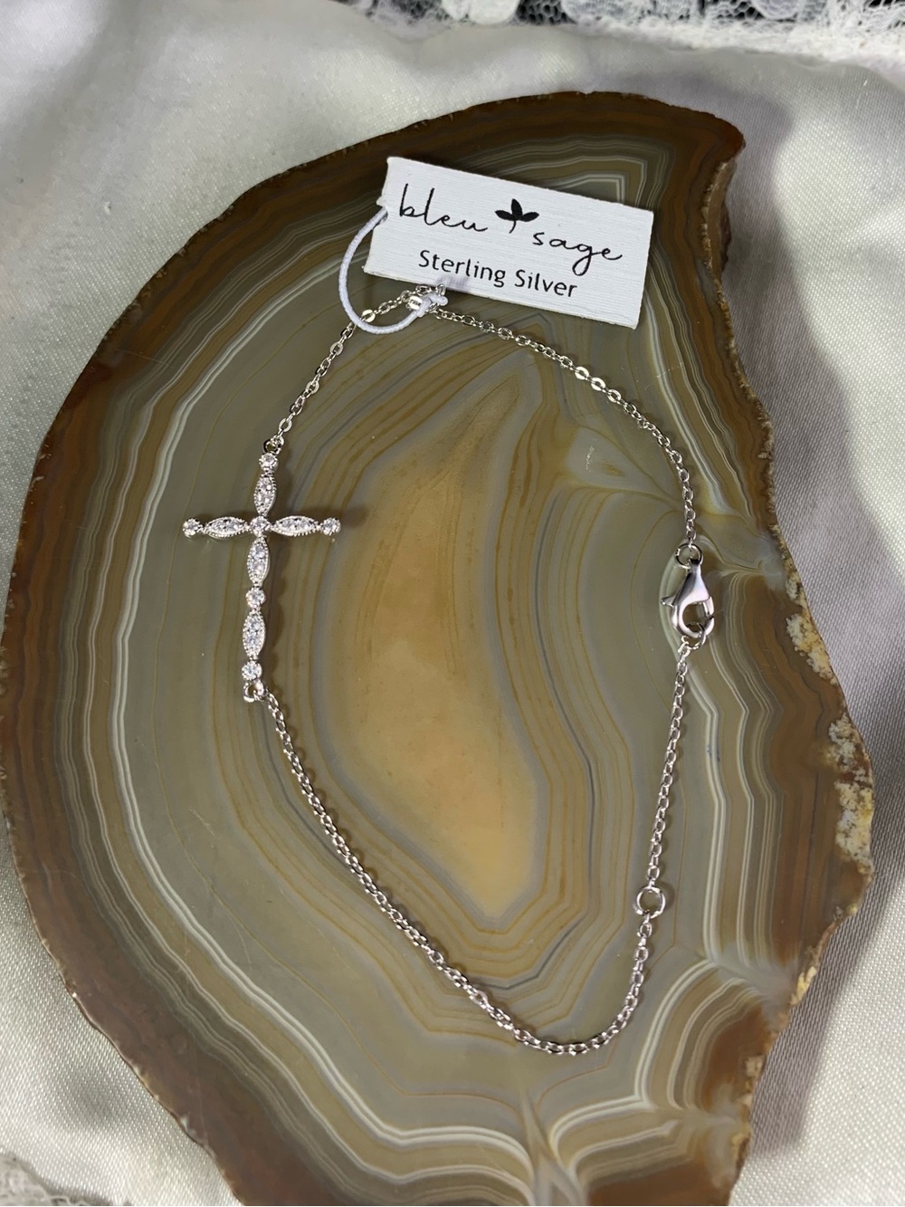 Bleu Sage Sterling Silver CZ Cross Bracelet in  sterling,7 and 8" lengths